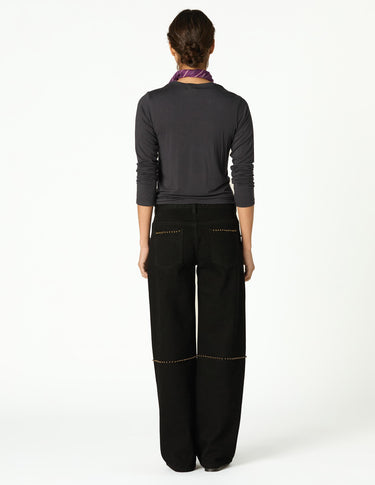 Anthracite Floral Button Studded Trousers