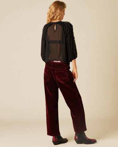 BURGUNDY VELVET POCKET TROUSERS