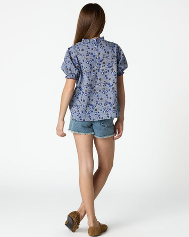 FLORAL PRINT SHIRT WITH BLUE STITCHING