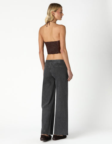 FRINGED ANTHRACITE DENIM PANTS