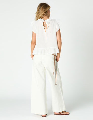 "NN" EMBROIDERED WHITE PANTS