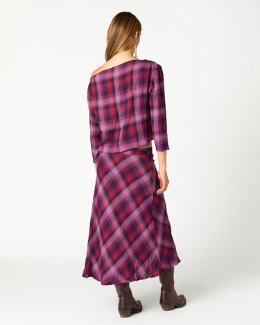 FALDA CUADROS MIDI PLUM