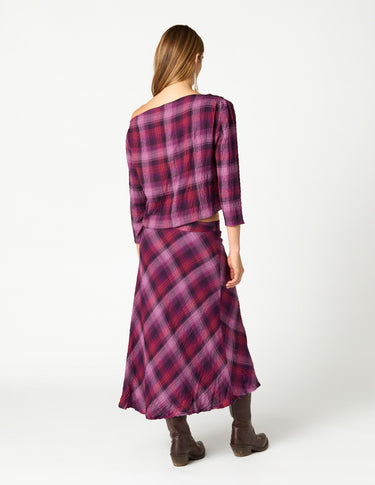 FALDA CUADROS MIDI PLUM