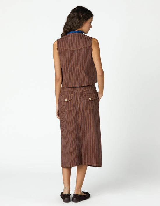 STRIPED BROWN DENIM SKIRT