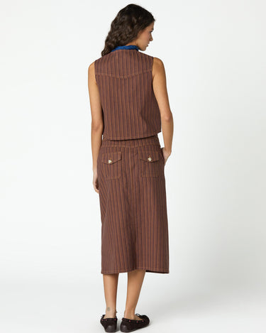 BROWN STRIPED DENIM VEST
