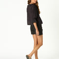 RUFFLED GATHERED ANTHRACITE SHIRT