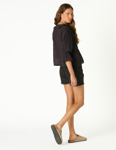 RUFFLED GATHERED ANTHRACITE SHIRT