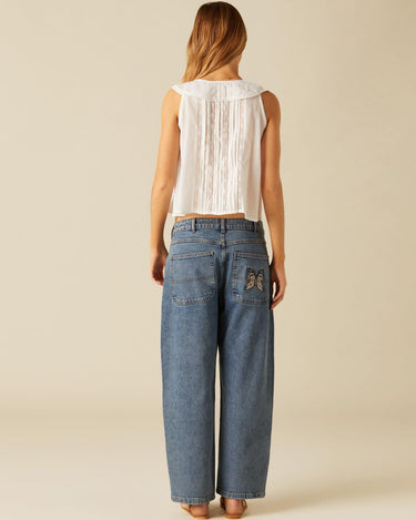 EMBROIDERED BUTTERFLY BLUE TROUSERS