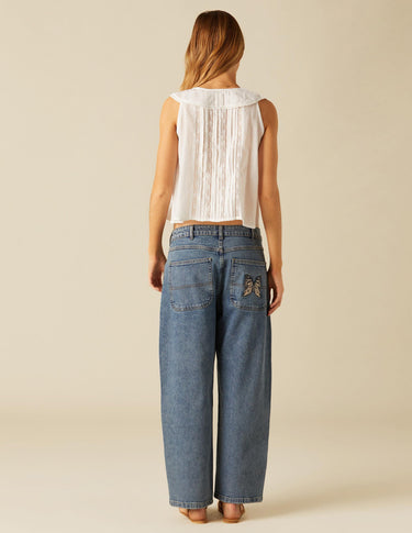 EMBROIDERED BUTTERFLY BLUE TROUSERS