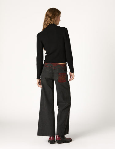 BLACK BUTTON RIBBED SWEATER