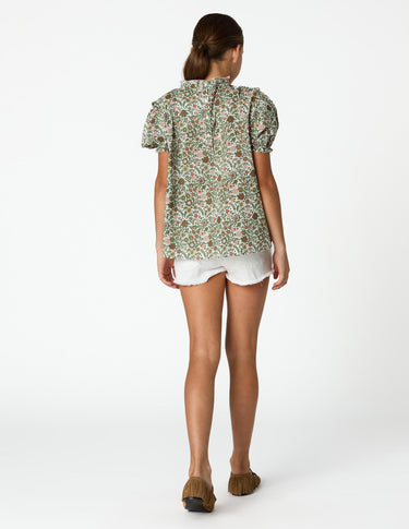 GREEN STITCHING FLORAL PRINT SHIRT
