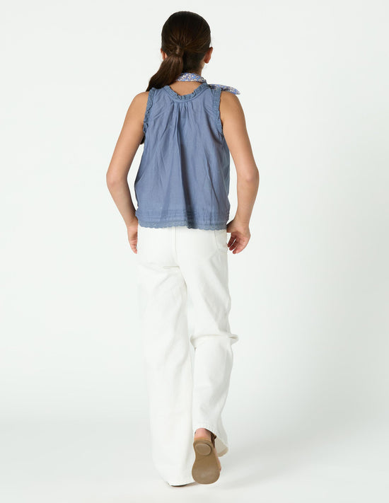 TOP BOTONES ENCAJES AZUL