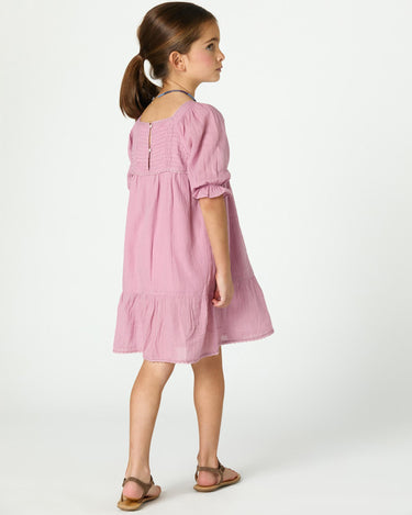 PUFF SLEEVE PIN TUCK DRESS PINK