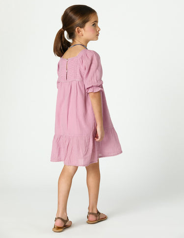 PUFF SLEEVE PIN TUCK DRESS PINK