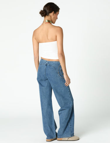 BLUE PAISLEY DENIM JEANS