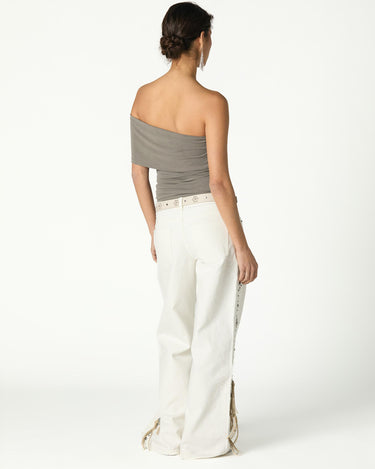 ASYMMETRIC RUCHED TOP GREY