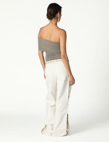 ASYMMETRIC RUCHED TOP GREY