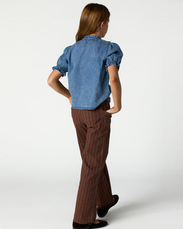BROWN STRIPED DENIM TROUSERS