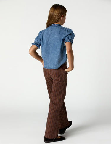 BROWN STRIPED DENIM TROUSERS