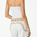 EMBROIDERED YOKE TROUSERS ECRU
