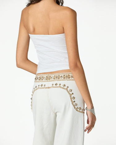 EMBROIDERED YOKE TROUSERS ECRU