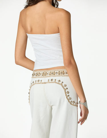 EMBROIDERED YOKE TROUSERS ECRU