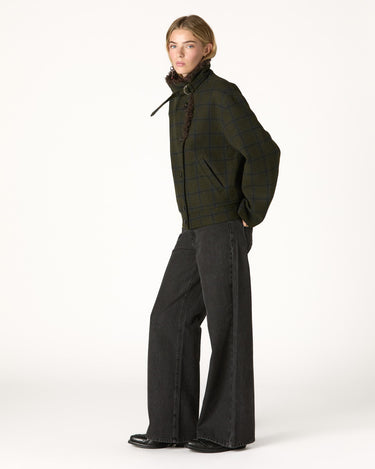 GREEN PLAID BOMBER JACKET