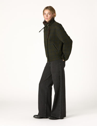 GREEN PLAID BOMBER JACKET