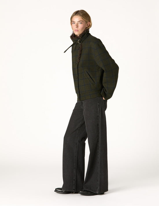 GREEN PLAID BOMBER JACKET