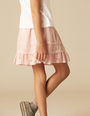 PINK LACE FLORAL SKIRT