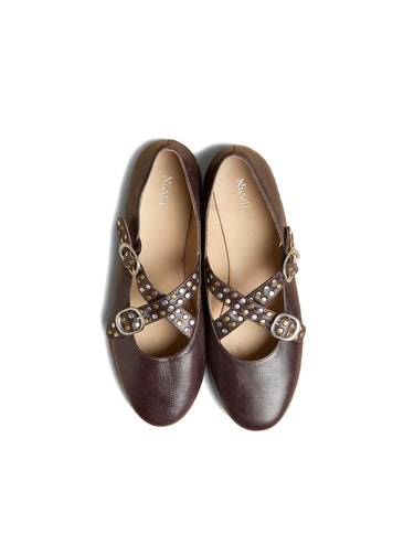 BROWN STUDDED BALLET FLAT