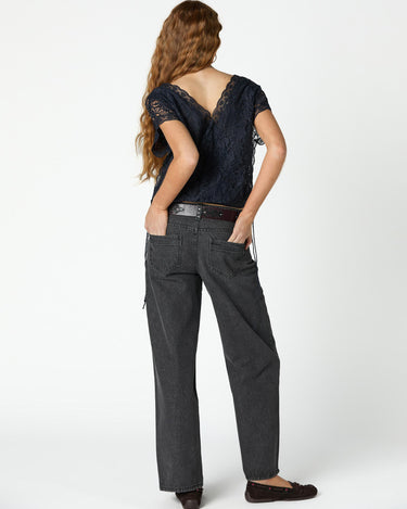 DENIM STUD BELT LOOP ANTHRACITE