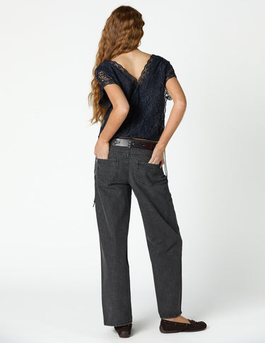 DENIM STUD BELT LOOP ANTHRACITE