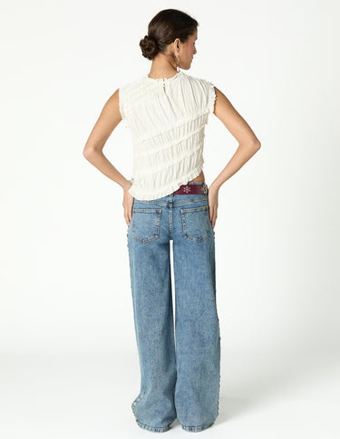 WHITE GATHERED TOP