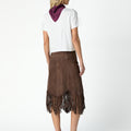 BROWN SUEDE FRINGED SKIRT