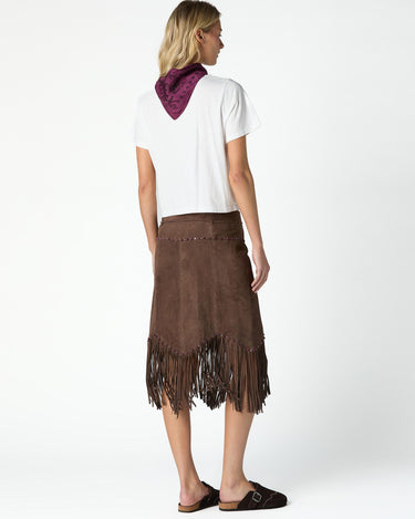 BROWN SUEDE FRINGED SKIRT