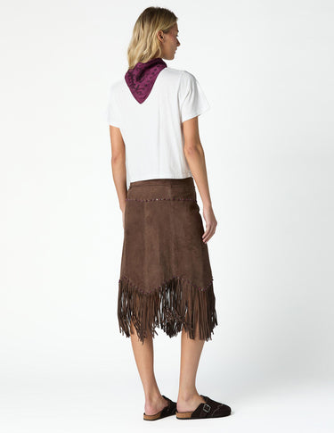 BROWN SUEDE FRINGED SKIRT