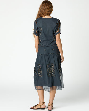 EMBROIDERED TULLE SHIRT ANTHRACITE