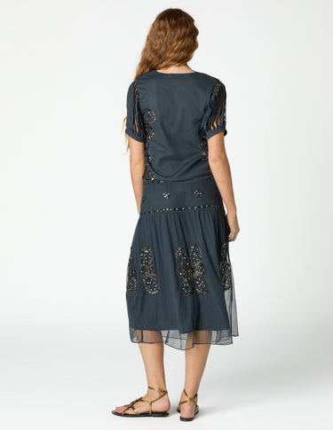 EMBROIDERED TULLE SHIRT ANTHRACITE