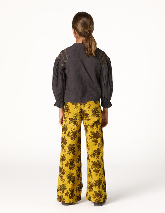 PANTALON PANA FLORAL CURRY