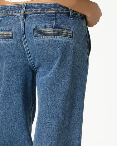 EMBROIDERED BLUE DENIM PANTS