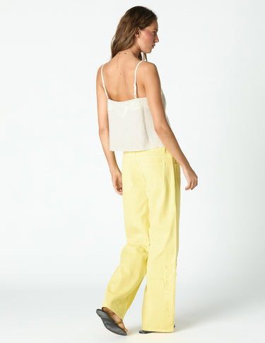 EMBROIDERED ECRU LINEN STRAP TOP