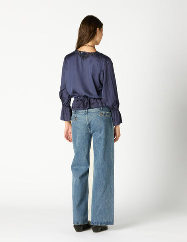 PANTALÓN DENIM TAPETA TACHAS BLUE