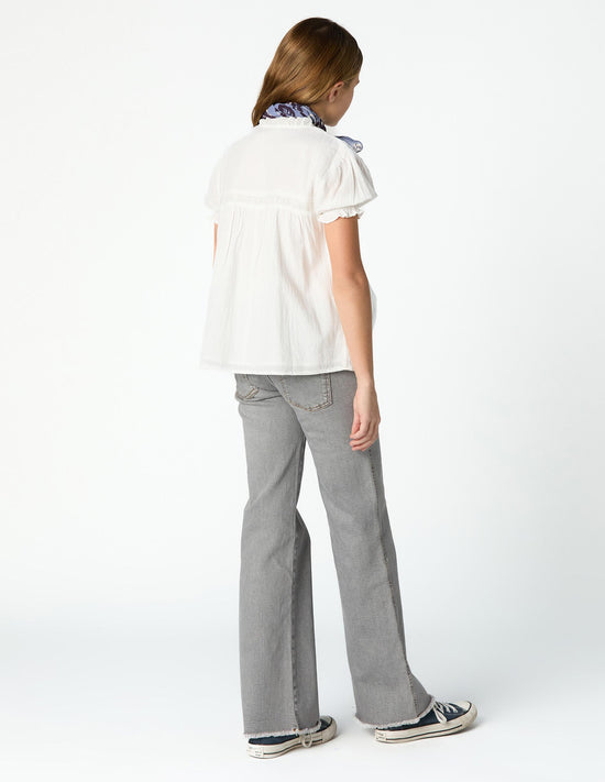 CAMISA ENCAJE Y JARETAS BLANCA