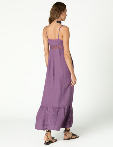 PURPLE DRAWSTRING STRAP DRESS