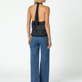 BLUE EMBROIDERED YOKE TROUSERS