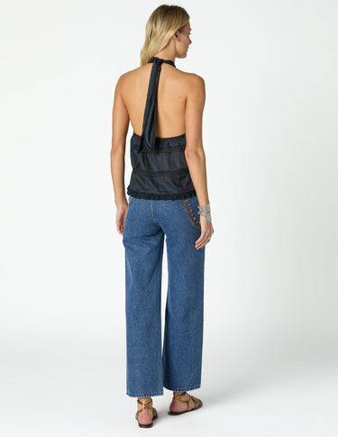 BLUE EMBROIDERED YOKE TROUSERS