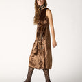 BROWN EMBROIDERED VELVET DRESS