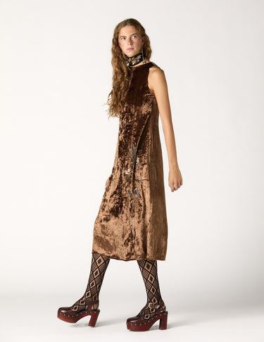 BROWN EMBROIDERED VELVET DRESS