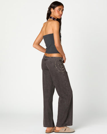 ASYMMETRIC RUCHED ANTHRACITE T-SHIRT